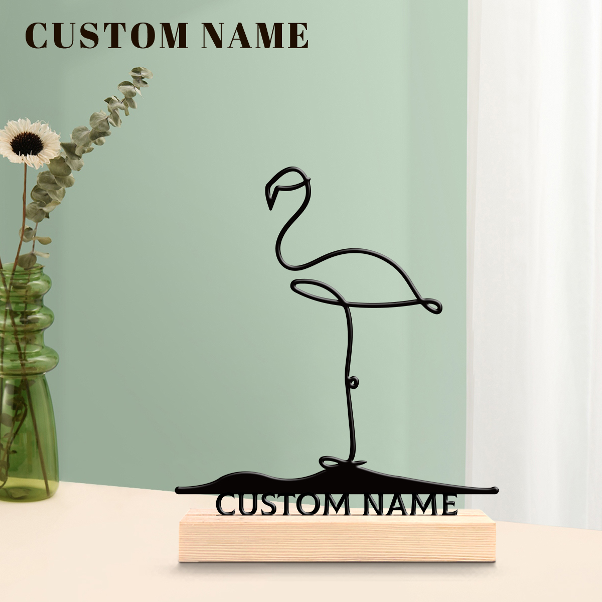 Home Decor Names - 1Pc Csutom Name Cute Flamingo Wooden