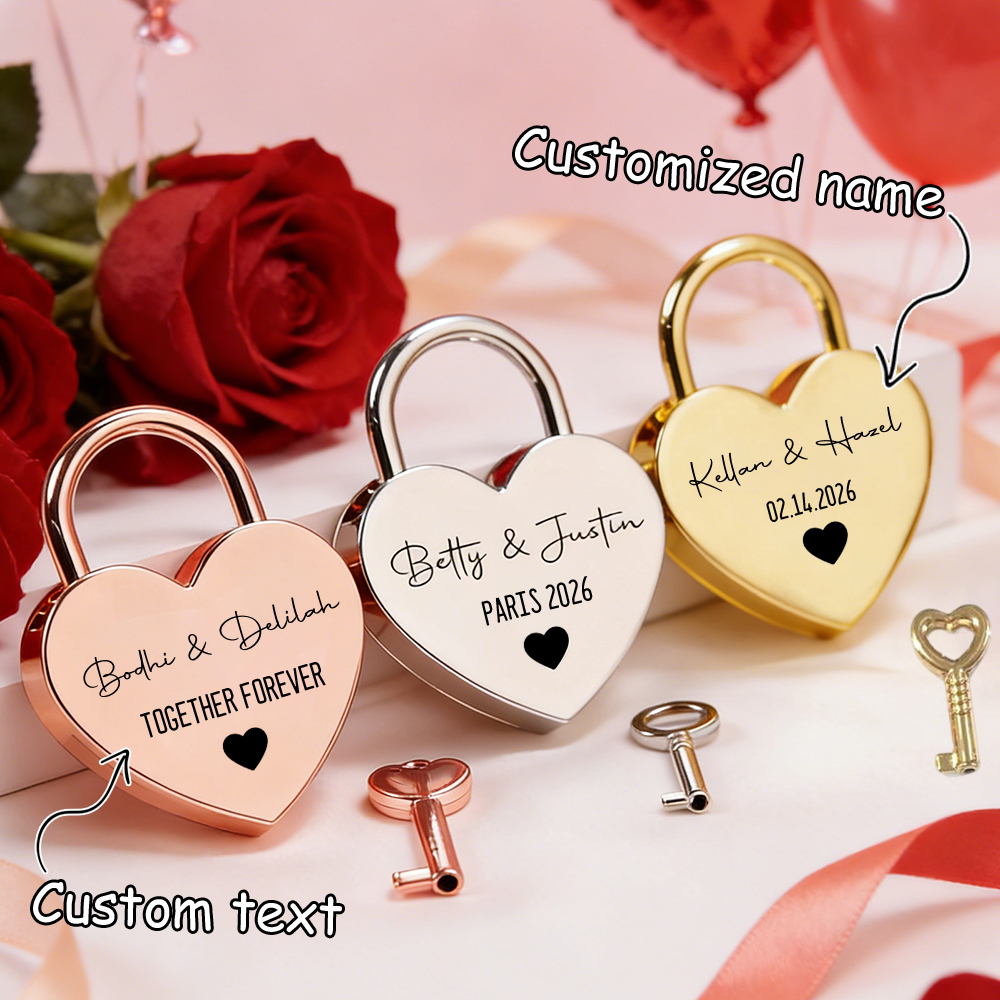 Home Decor Names - Custom Name Heart-Shaped Padlock Personalized Name