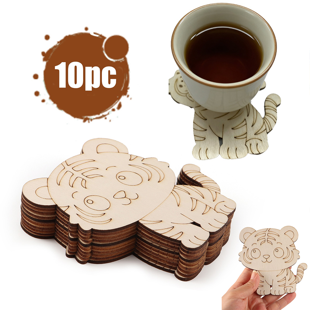 Home Decor Diy - 10 Pcs/set Tiger Animal Unfinished Wooden