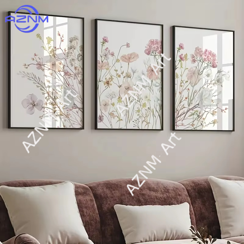 Home Decor Interior - 1PC/3PCS Pink Floral Canvas Art Painting