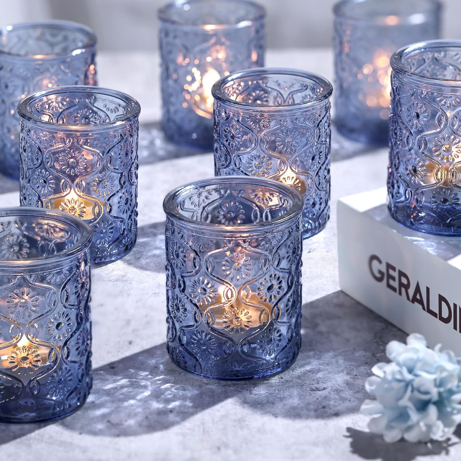 Home Decor Vintage - 24pcs Blue Votive Candle Holders, Vintage