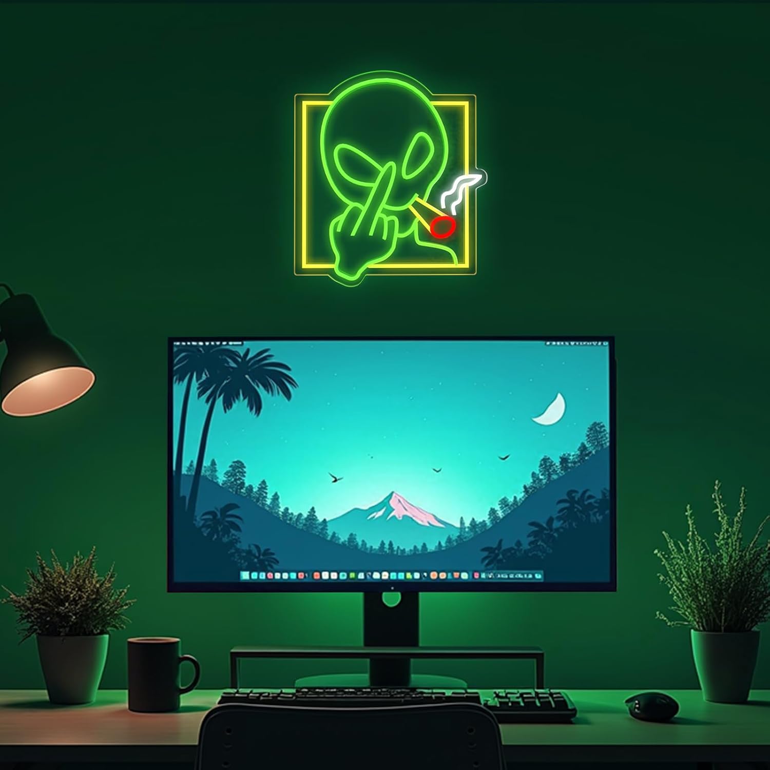 Green Alien Neon Sign Art Wall - Home Decor Game incelemesi ve fiyatı