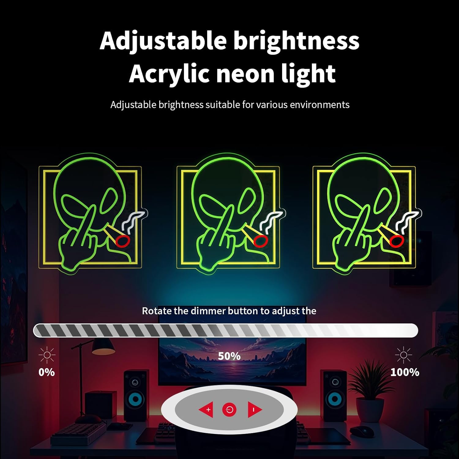 Green Alien Neon Sign Art Wall - Home Decor Game incelemesi ve fiyatı