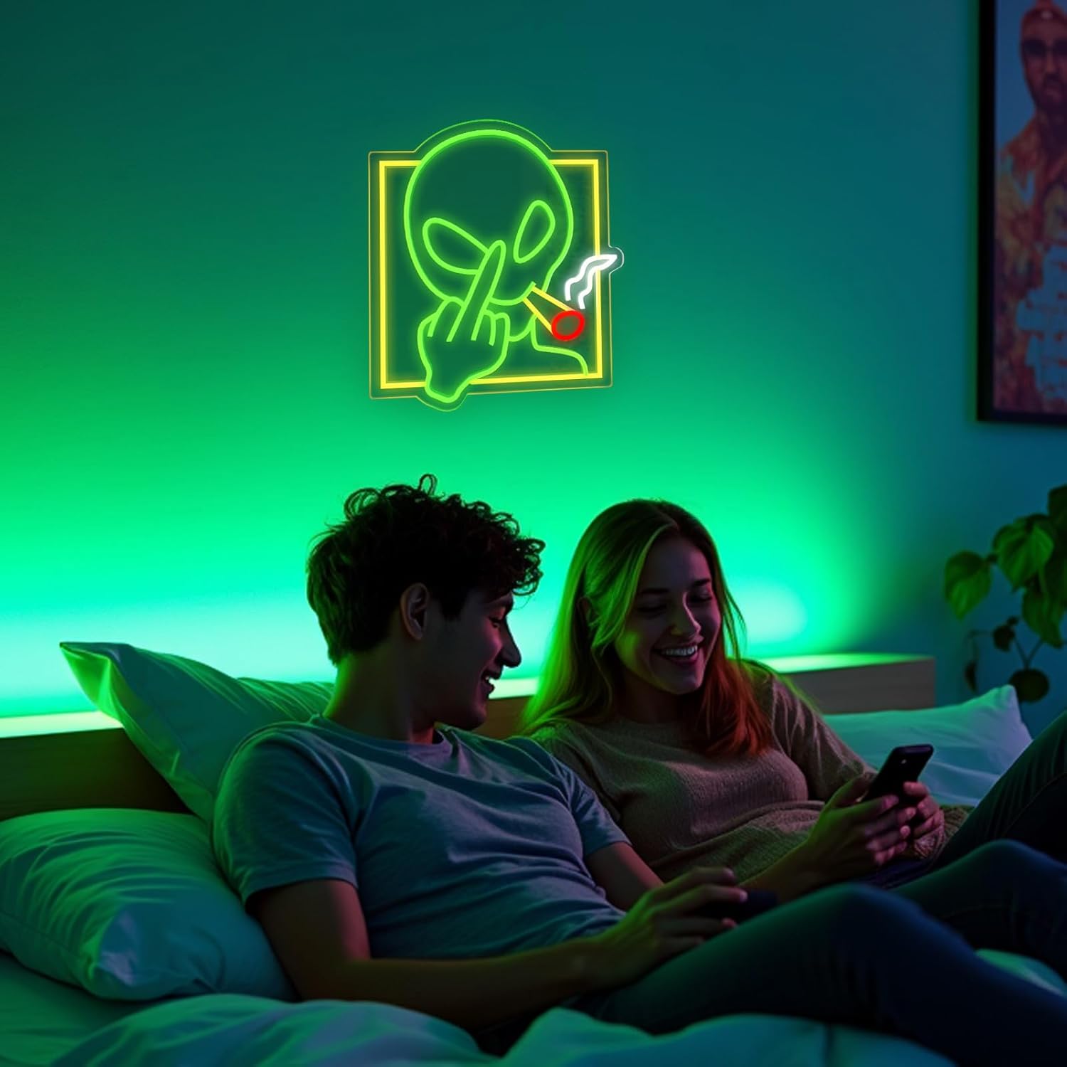 Green Alien Neon Sign Art Wall - Home Decor Game incelemesi ve fiyatı