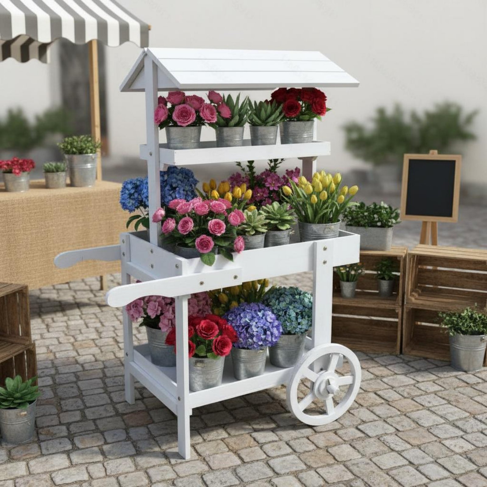 Wooden Flower Trolley Decorati - Home Decor Vintage incelemesi ve fiyatı