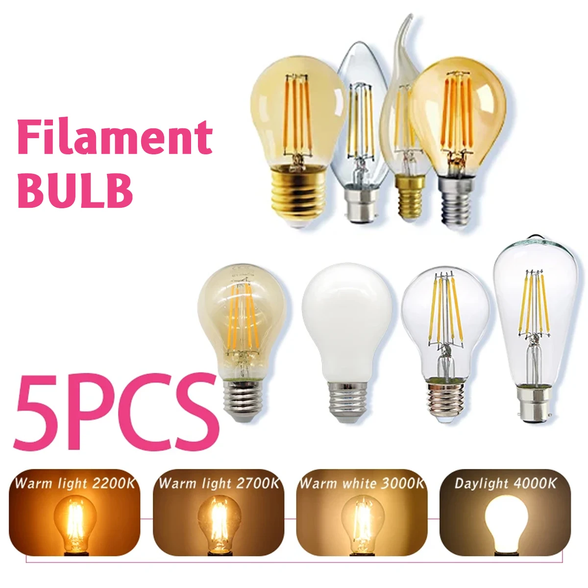 5PCS E27 E14 B22 Retro Edison  - Home Decor Vintage incelemesi ve fiyatı