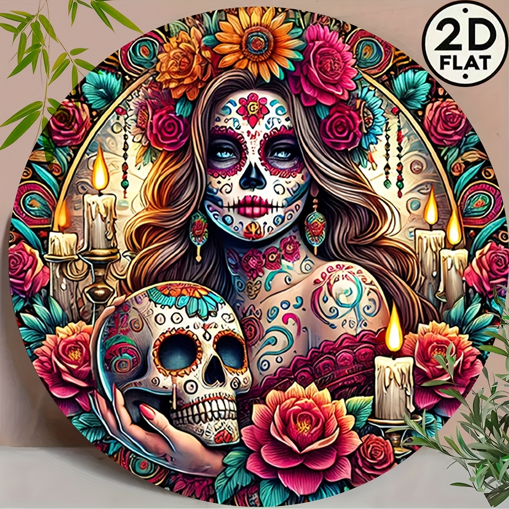 Mexican Sugar Skull Round Alum - Home Decor Interior incelemesi ve fiyatı